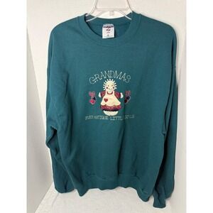 Jerzees 90s USA Grandma Gingerbread Girl Sweatshirt XL Teal Graphic Crew Neck